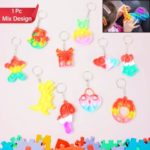 Compact Pop It Keychain â€“ Fun Stress Relief Fidget Toy (1 Pc | Mix Design)