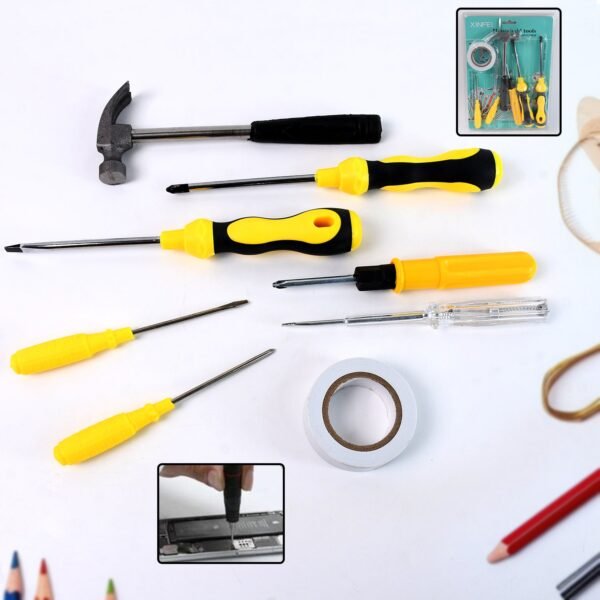 8 In 1 Hand Tool Kit, Steel And Plastic Hammer, Screwdriver & Tape