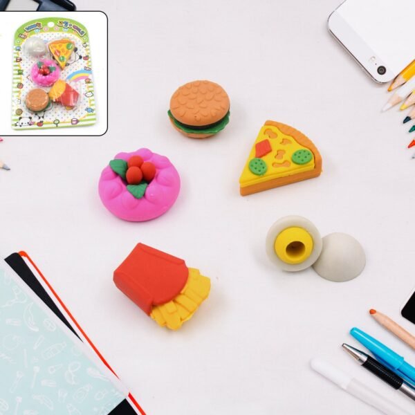 3D Food-Shaped Colorful Eraser Set â€“ Cute Novelty Mini Erasers for Kids (5 Pc Set)