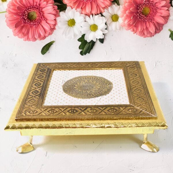 Golden - Square Pooja Chowki Patla / Bajot (20Ã—20 CM / 1 Pc)
