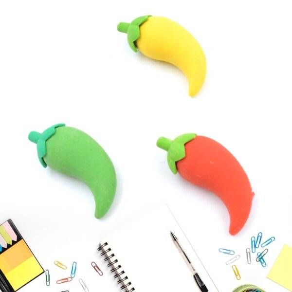 3D Fancy Colorful Chili Shape Erasers â€“ Mini Novelty Eraser Set (3 Pc)