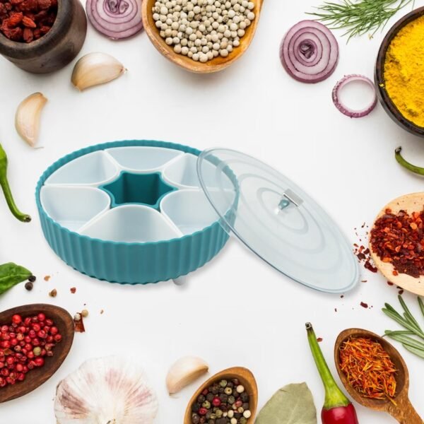 Dry Fruit & Snack Organizer: 360Â° Revolving Box (7 Compartments, Airtight)