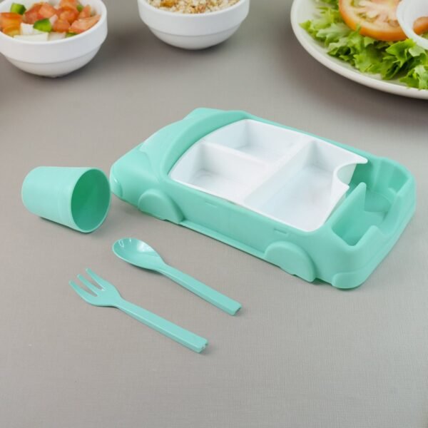 Kid's Car Shaped Plates Cup / Lunch Box Dinnerware Set (4 Pcs Set / 1000 ML Lunch Box)