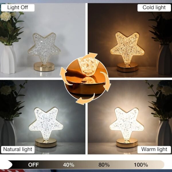 Star Crystal Diamond Touch Lamp â€“ USB Rechargeable, 3-Way Dimmable