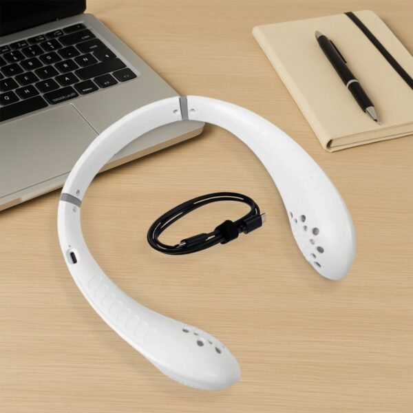 Portable USB Rechargeable Neck Fan â€“ Wearable, 3 Speeds, Headphone Design