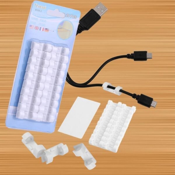 Self Adhesive Cable Clips Wire Manage Holder Sticky Mount-Round Plastic Cable Cord  - Pack of 20