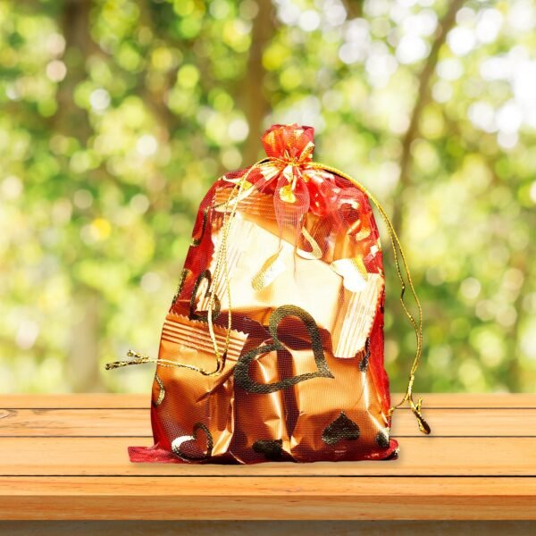 Net Fabric Drawstring Pouch â€“ Ideal for Dry Fruits, Organza Shagun Potli (Mix Sizes & Design)