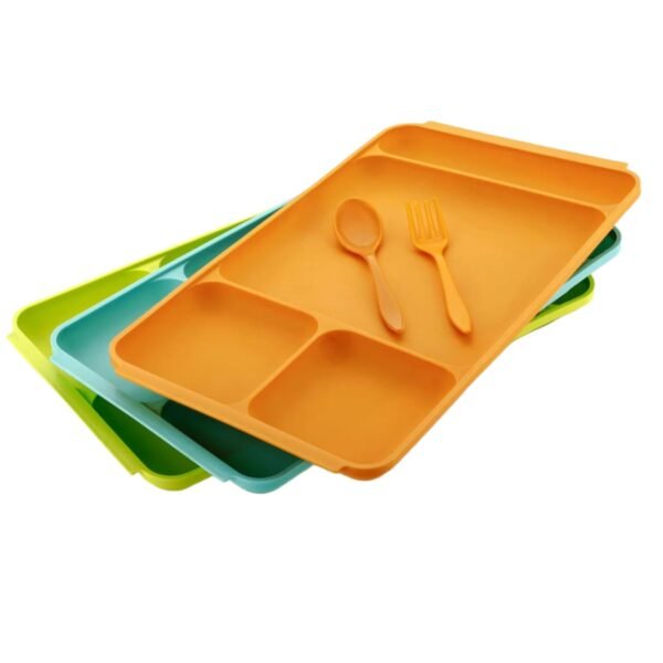 4-Compartment Plastic Dish Set with Spoon & Fork â€“ Versatile Dinner & Pav Bhaji Plate