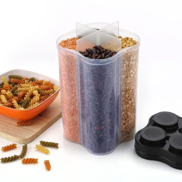 Plastic Lock Food Storage 4 Section Container Jar for Grocery, Fridge Container.