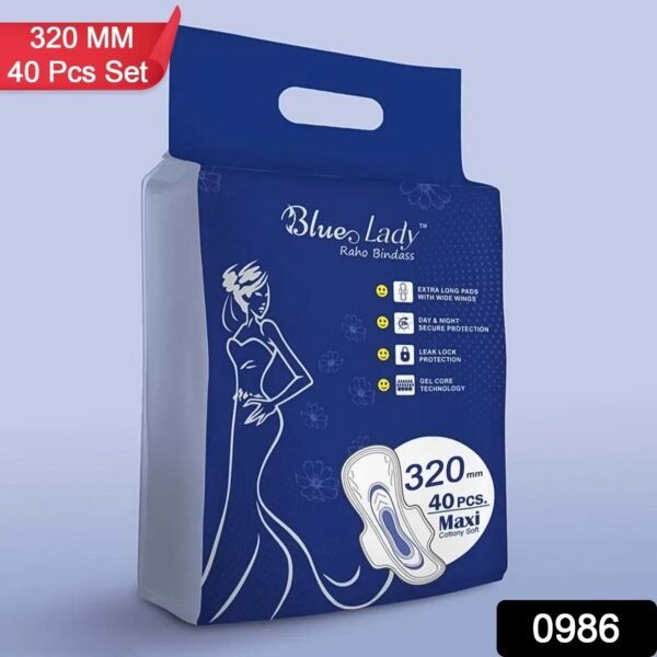 Blue Lady Extra Long Pads With Wides Wings Sanitary Pads â€“ 320 mm, 40-Pack