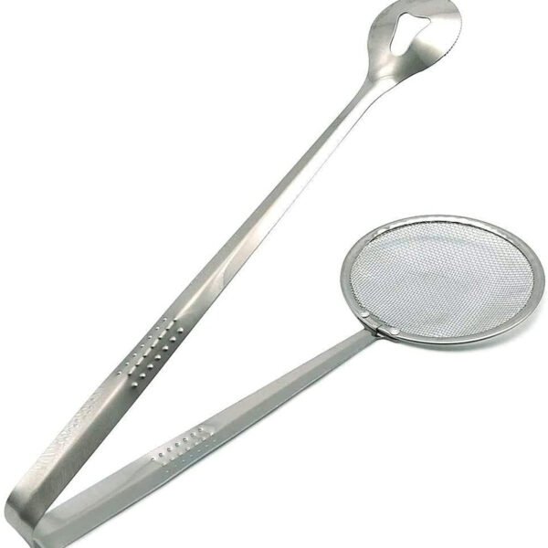 2In1 Stainless Steel Filter Spoon with Clip Food Kitchen Oil-Frying Multi-Functional